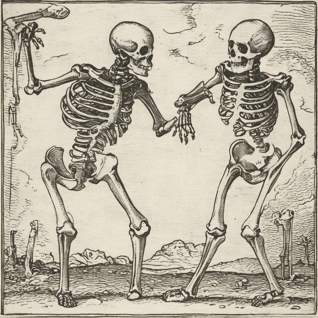high quality, masterpiece, dansemacabre ,skeletons argue <lora:dansemacabre-000007:1>