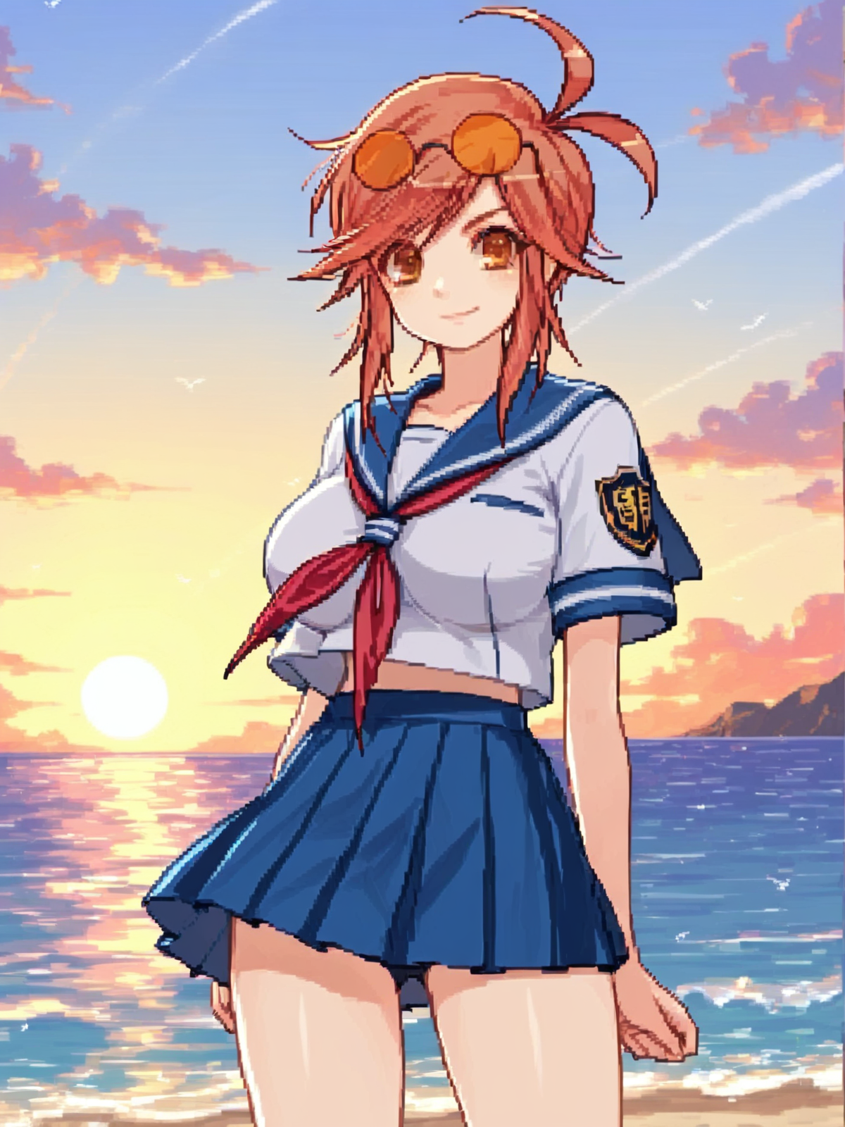 smile, score_9, score_8_up,  score_8, score_7_up, BREAK,
((8k, best quality,masterpiece:1.2)),source_anime,perfect face, perfect eyes,((extremely detailed eyes,extremely detailed face:1.0)),
1girl,huge breasts,  huge ass,standing,
shiny skin,looking at viewer, 
asagiri_shizuku_3, asagiri_shizuku,brown hair, ahoge, sunglasses,short hair, brown eyes,
school uniform, serafuku, skirt, 
in the beach,
 <lora:asagiri_shizuku_il_v1:0.8>