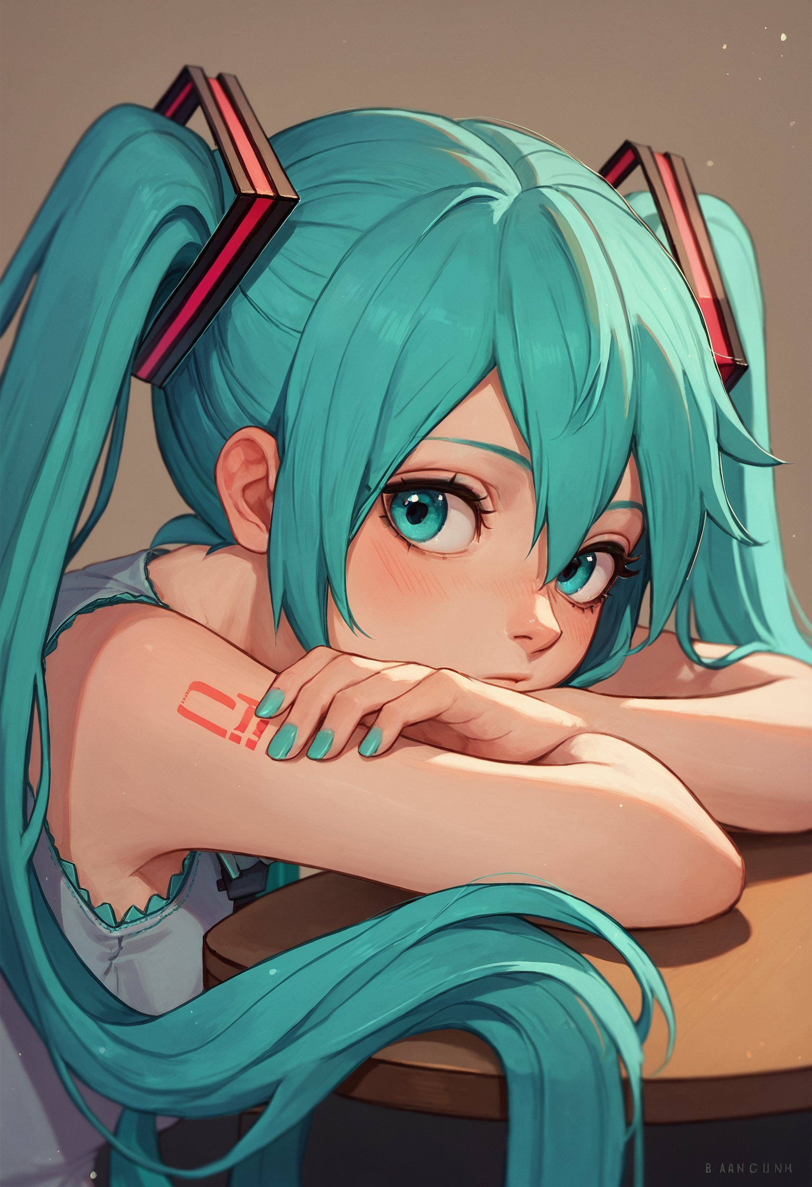 score_9, score_8_up, score_7_up, 1girl, head rest arm rest, hatsune miku
<lora:head_rest_arm_rest_pony_1:1>