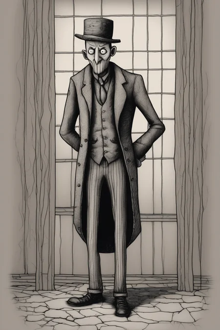 John Kenn Mortensen Style - drawing of a comedian in the style of john kenn mortensen