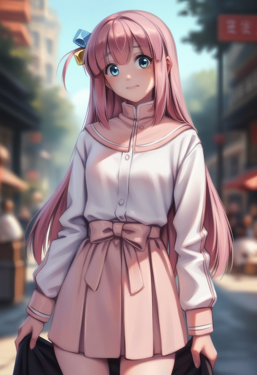 (score_9, score_8_up, score_7_up,masterpiece,best quality,uncensored,),beautiful aesthetic, very intricate, high quality details, source_anime, <lora:add-detail-xl:1> anime, <lora:zy_Detailed_Backgrounds_v1:1> detailed background, BREAK,
gotoh_hitori, bocchi_the_rock!, 1girl, pink_hair, blue_eyes ,clothes, cowboy shot, 
personal_ami