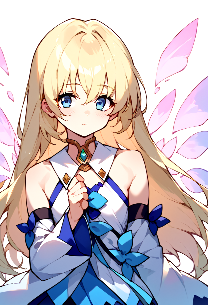score_9,score_8_up,score_7_up,source_anime,zPDXL3,
*//*,<lora:ColetteBrunel-v2.1:1>,colettebrunel_a,1girl,blonde hair,long hair,blue eyes,short dress,detached sleeves,bare shoulders,blue jewelry,fairy wings,
*//*,upper body,