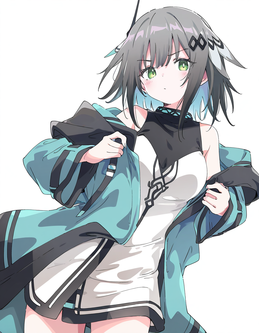 greythroat,1girl,solo,looking at viewer,simple background,white background,cowboy shot,<lora:greythroat-000012:1>,, masterpiece, best quality, very aesthetic, absurdres,newest, incredibly absurdres,, (Ixy:0.6)),(hiten \(hitenkei\):0.7),