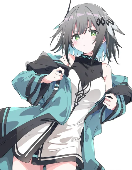 greythroat,1girl,solo,looking at viewer,simple background,white background,cowboy shot,<lora:greythroat-000012:1>,, masterpiece, best quality, very aesthetic, absurdres,newest, incredibly absurdres,, (Ixy:0.6)),(hiten \(hitenkei\):0.7),