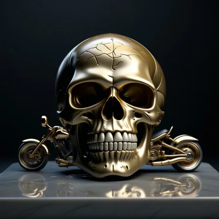 Liquid Marble, Golden Skull, detailed, ultrarealistic, MOTORCYCLE, SKELETON RIDING A MOTORCYCLE, BIKER,
BAD TO THE BONE
B-B-B-BAD