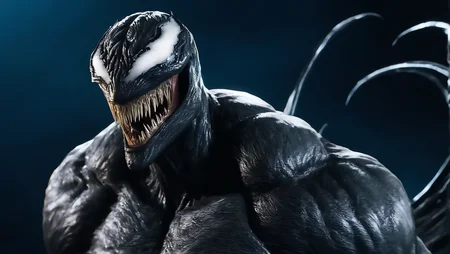1man, monster, symbiote_riot, grey symbiote, alien, muscular, white eyes, sharp teeth, long teeth
