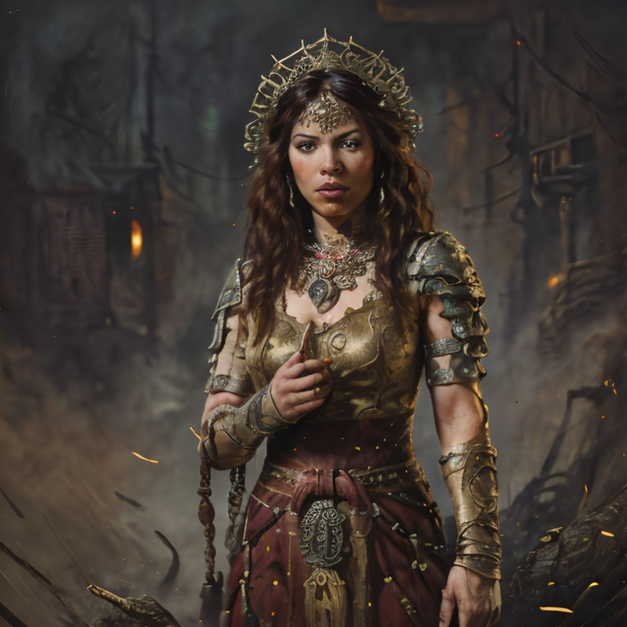 RAW photo, (masterpiece:1.3), subsurface scattering, heavy shadow, (high quality:1.4), (intricate, high detail:1.2), professional photography, HDR, High Dynamic Range, realistic, ultra realistic, photorealistic, high resolution, film photography, ambient lighting, atmospheric effects, <lora:detail_slider_v4:2>, OverallDetail, epic medieval fantasy, a mage wearing an intricate gown with reddish brown short and messy hair, circlet, fanhe, <lora:FantasyHeaddress:0.6>, shawl, bracers,  sash, at sundown, <lora:zoom_slider_v1:-1.5>,  <lora:cleavage:-1>, in the style of Alex Horley, by alex horley, <lora:horley_dataset-13:0.8>, epiCPhoto