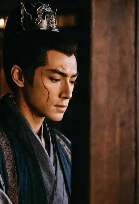Dragon Inn cinematic still a man in hanfu,Despressing,wuxia,swordman. emotional, harmonious, vignette, 4k epic detailed, shot on kodak, 35mm photo, sharp focus, high budget, cinemascope, moody, epic, gorgeous, film grain, grainy. Deserted inn, political intrigue, swordplay, loyalty and betrayal, tension-filled atmosphere, cinematic, highly detailed, intense, beautiful, rich bright colors, intricate, perfect composition, dramatic, breathtaking, surreal, artistic, sublime, extremely inspirational, stunning, creative, joyful, fascinating, marvelous, incredible detail, wonderful color, shiny, pretty, cute, inspiring, lovely, sacred, enhanced, symmetry