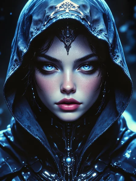 famous masterwork sci-fi portrait painting of a stunning young woman, highly aesthetic, hyper-realistic, photo-realistic, ultra detailed, high resolution, uhd, 8k, 4k, epic, dramatic, accurate, perfect composition, at night, dim lighting, is this the beginning or the end? your fate's in the palm of my hands, betwixt the light and the void within the heart of the front, beyond the reaches of god, smothered in triumph and loss, alas, the nightmare nears its end, as the hourglass drains of its sand, betwixt the light and the void, beyond the reaches of god, i am worthy of the conquering of all, cosmic horror, a hooded figure, arcane sigil, eldritch runes, the color palette is predominantly night blue and wine red and deep violet and sea green, lovecraftian, cthulhu mythos, aidmafluxpro1.1, arsmoviestill, 80s fantasy movie still, <lora:flux_pro1.1_detailer-v0.3-flux-by_aidma:0.64> <lora:style-80s_fantasy_movie-v3-flux-by_arsmachina:0.8>