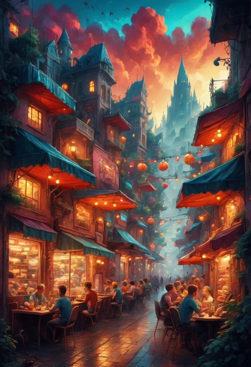 fantasy. a small ant town. There's a lot of activity in the city. many shops, restaurants, cafes and parks.
best quality, ultra-detailed, very aesthetic, illustration, perfect composition, intricate details, absurd, atmospheric lighting, streaks of light
Masterpiece, vibrant colors, very detailed, midjourneyv6.1, detail background, front view
