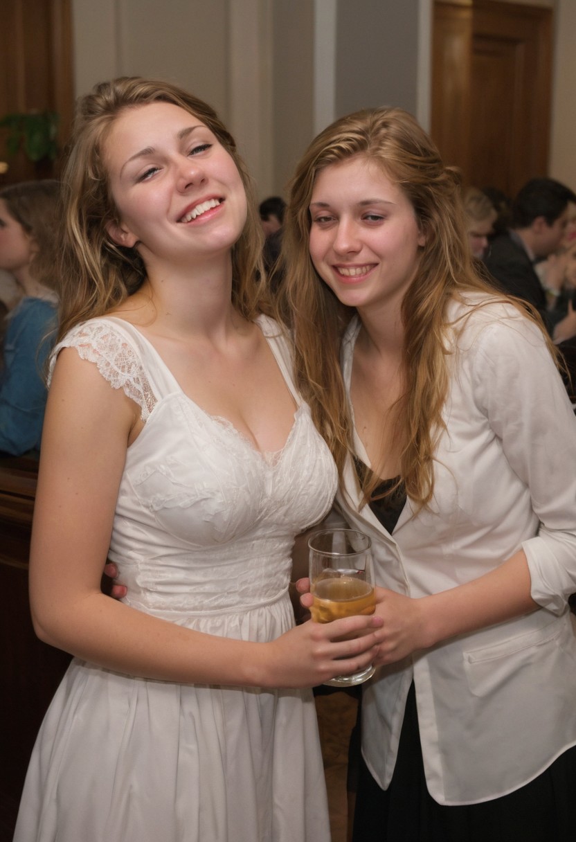 Darker lighting and atmosphere. Sensual and turned on by each other. Drinking sacrament wine.  More drunk. One woman has large breasts.Hyper realistic. More drunk and wasted. Two Mormon sister missionaries getting drunk in their apartment after a long day proselyting. They are obviously visibly very intoxicated.  Leaning together lovingly. Very drunk eyes. Very drunk sultry eye contact. more drunk expression. Disheveled hair. (((Falling, tripping, staggering, dizzy, sleepy))). (((blackout drunk))).Realistic skin. Film grain. Typical lighting wearing a nice modern dress. (((20 year old Mormon Temple square sister  missionary))). Her hair is very disheveled. She drank a lot of tequila(((heavily lidded, drunk eyes))) incoherent, and completely hammered.
 (((incoherent, wasted))) very  drunk. realistic photo.{{{increasingly wasted}}} after having way too much to drink.  (((falling down))) drunken expression. cinematic lighting. (((Flirting))). Soft contented smile. She's completely wasted and wants to have sex tonight.