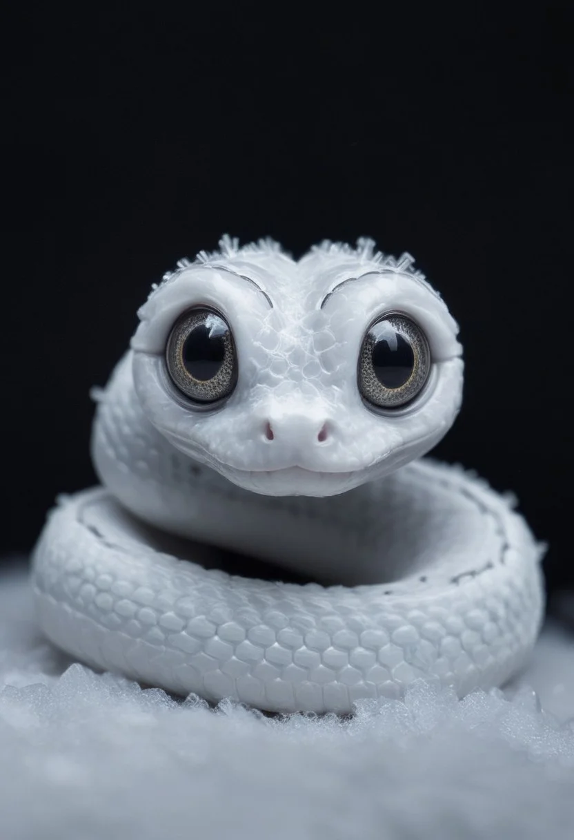 a cute chibby snowflake snake with big snowflake eyes