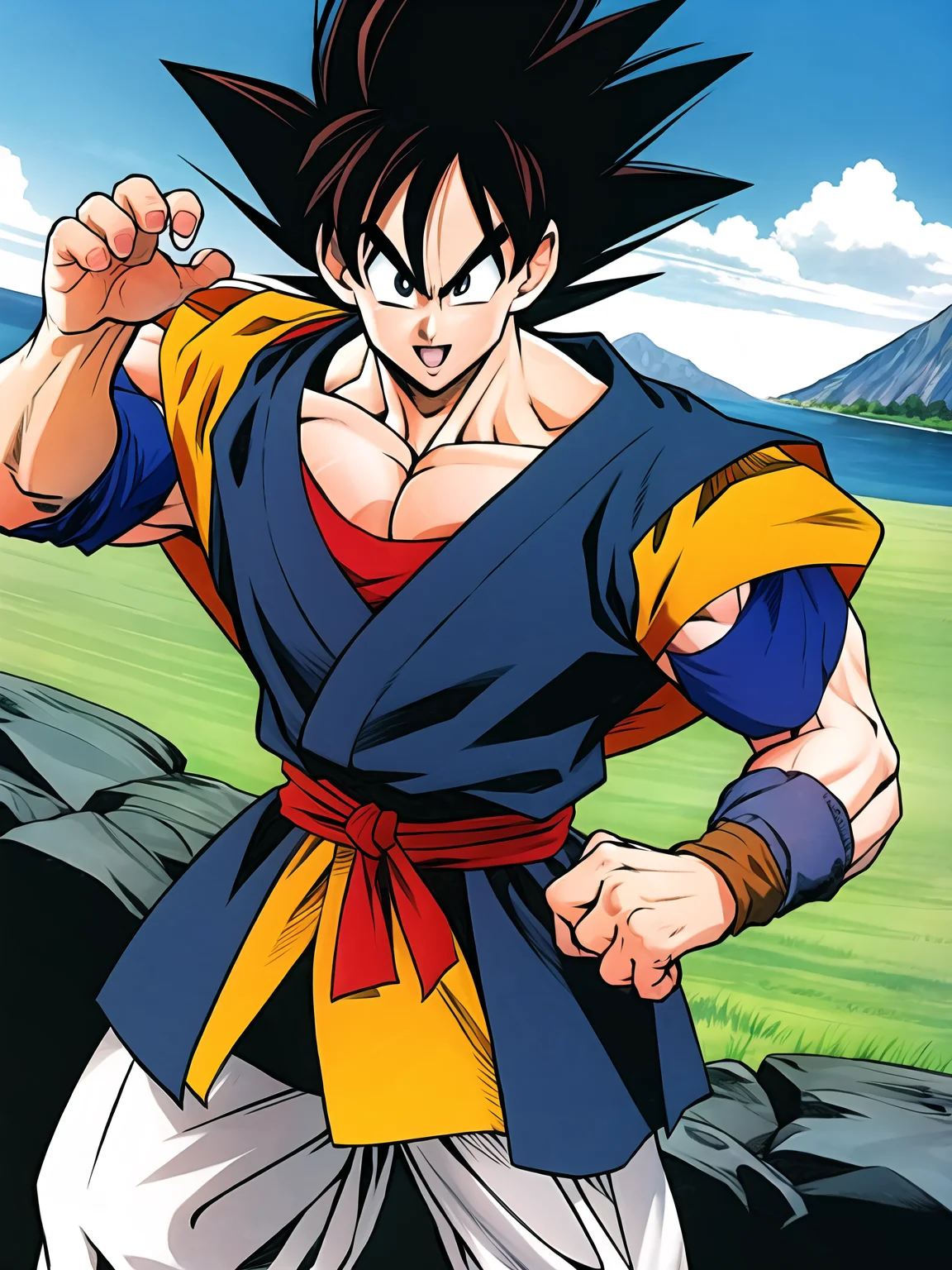 1boy, cowboy shot, goku, official art,
