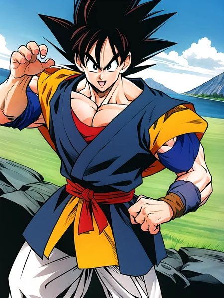 1boy, cowboy shot, goku, official art,