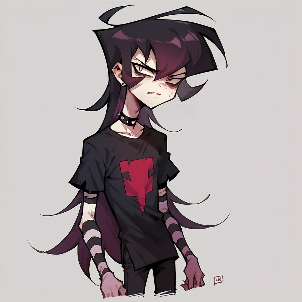 score_9, score_8_up, score_7_up, score_6_up, <lora:z1mXLP:1> z1m, (invader zim:0.8), solo, cel shading, 1boy, long hair, (black hair)