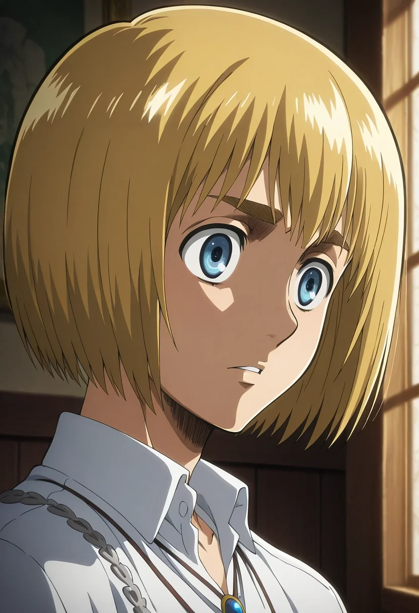 masterpiece, best quality, intricate details, anime screencap, anime coloring, official style, , , 1boy, solo, male focus, <lora:armin_arlert_ilxl:0.92>, armin_arlert, blonde hair, blue eyes, short hair, bob cut, bangs, , ,