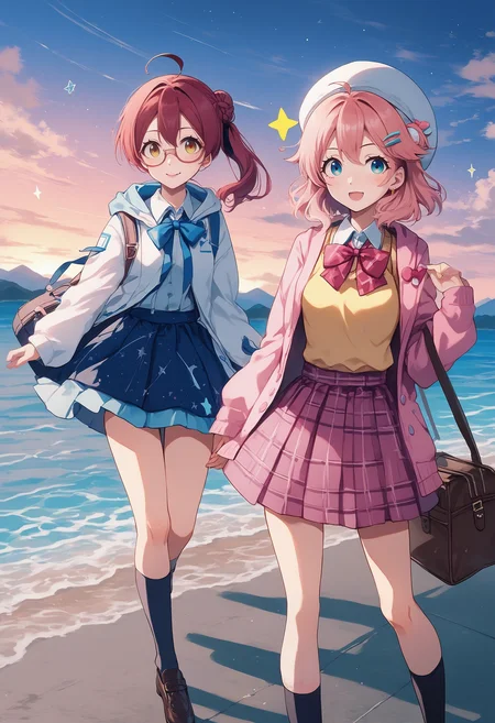 PonyScores7, (masterpiece:1.2), (best quality:1.3) <lora:age_slider_v4:3>,detailed_background,outdoors,hatsune miku,hair bun,parted lips,white jacket,two-tone jacket,window,blue necktie,mary janes,pink hair,sleeves past elbows,print socks,animal ears,breast pocket,red hair,plaid clothes,hoshimachi suisei,detached sleeves,medium hair,vocaloid,kiki \(little twin stars\),bag,blue bow,jacket,pinafore dress,light brown hair,grey hair,sunlight,white socks,dress,white dress,white hat,leg up,little twin stars,side ponytail,yellow sweater vest,glasses,purple hair,hood,sky,open mouth,argyle dress,kantai collection,ribbon,blue ribbon,kasumi \(kancolle\),black ribbon,shoes,print jacket,character bag,fang,road,blue eyes,breasts,pink jacket,2girls,badtz-maru,pocket,closed mouth,hair ribbon,star print,black footwear,hair flower,hooded jacket,sakura miko,backlighting,gradient background,green eyes,loafers,1girl,print skirt,highres,absurdres,pink skirt,red bow,single hair bun,aqua hair,shoulder bag,blue hair,cinnamoroll,star \(symbol\),hello kitty,collared shirt,dated,frills,shirt tucked in,sleeveless,ocean,solo,virtual youtuber,sweater vest,pleated skirt,yoshikawa chinatsu,short hair,plaid skirt,clothes around waist,blue dress,alternate costume,brown eyes,upper body,oomuro sakurako,hair ornament,socks,white shirt,spring onion,brown footwear,bigkwl,white hood,furutani himawari,love live!,tongue,puffy long sleeves,very long hair,averting eyes,gradient clothes,v-shaped eyebrows,shadow,hello kitty \(character\),blush,hair between eyes,hand on headwear,long sleeves,petticoat,beret,smile,star hair ornament,sleeveless dress,necktie,purple dress,weasaker,footwear bow,blue jacket,sugiura ayano,tennoji rina,sparkle,hairclip,frilled shirt,multicolored jacket,funami yui,black socks,mountain,ikeda chitose,puffy sleeves,shirt,print headwear,pink bow,collarbone,school bag,sweat,hair intakes,neck ribbon,character doll,second-party source,pompompurin,cloud,braid,bobby socks,ahoge,red ribbon,black dress,school uniform