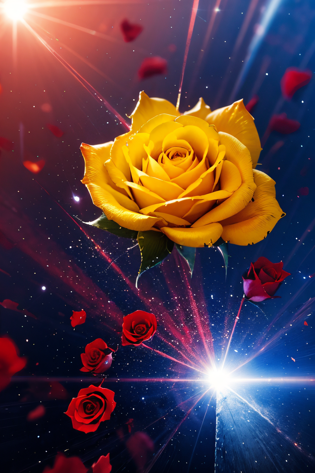 (Realistic:1.5) EdobLandscapeAlpha , yellow rose, aircraft, acrylic paint (medium), nature, blue rose, thorns, lens flare, reflection, explosion, sunlight, <lora:EdobLandscapeAlpha_v1.0:0.8>