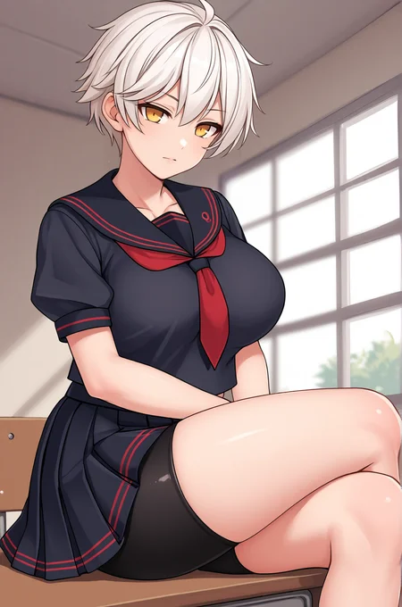 anime artwork score_9, score_8_up, score_7_up, score_6_up, score_5_up, score_4_up, source_anime, BREAK,
Miyabi_XL, yellow eyes, short hair, white hair, large breasts, hebijo_costume, black serafuku, short sleeves, bike shorts, pleated skirt, BREAK, crossed hands, (school:1.2)
<lora:Miyabi_XL:0.7>
<lora:PersonalAmi_PonyXL:1.0>