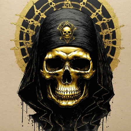 <lora:DarkInkAI:1> DarkInkAI, gold ink skull , inksketch