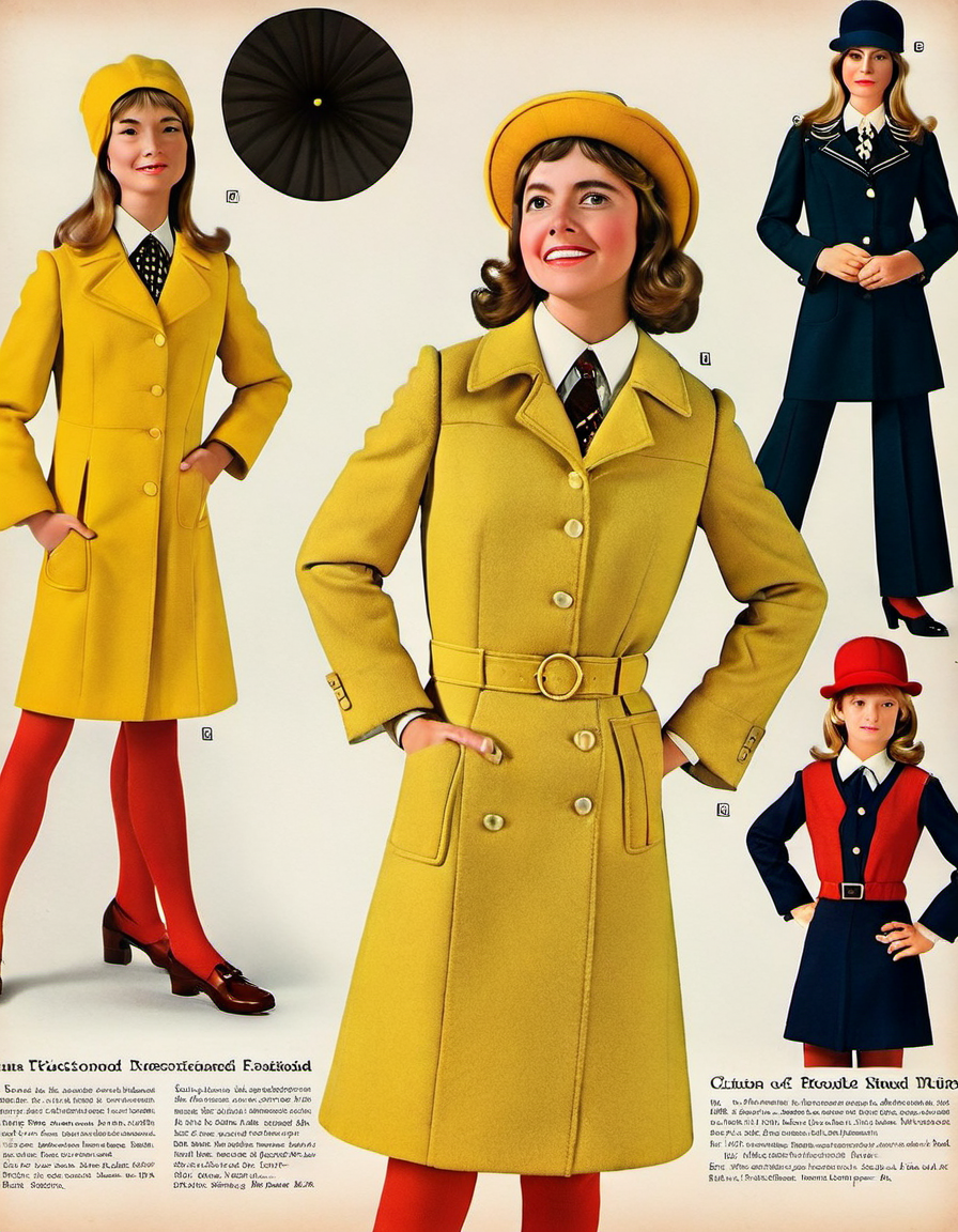 An interior page from a post-war era children's fashion magazine, displaying historical wear and tear. The page is slightly yellowed with age, featuring minor creases and faded ink spots, adding to its vintage charm. In the center, a young child, around four or five years old, poses elegantly in period-appropriate attire: a petite, well-tailored coat with matching hat, evoking the fashion sensibilities of the time. The child's expression is one of youthful innocence, with a hint of formality. The background shows a simplistic, classic design, in keeping with the magazine's aesthetic of the era., <lora:postwarfashion:0.75>