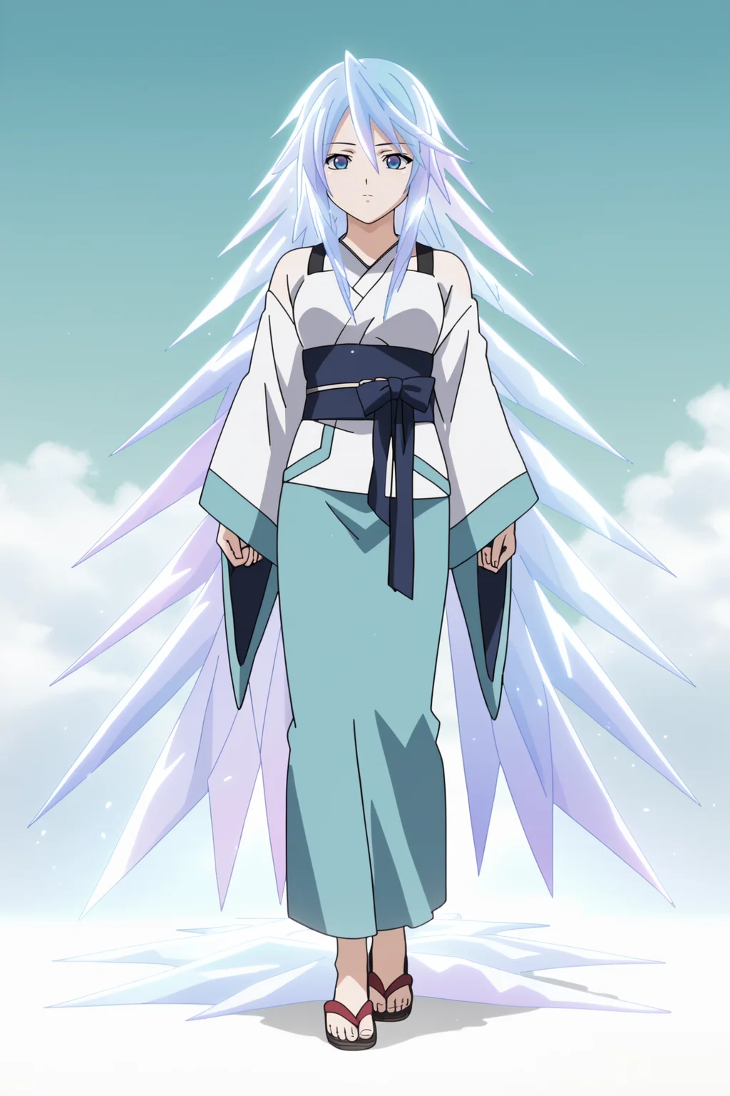 score_9, score_8_up, score_7_up, source_anime, prefect lighting, very aesthetic,
<lora:shirayuki_mizore-v2_pony6:1>,1girl, shirayuki mizore, rosario+vampire, short hair, blue eyes, medium breasts, mizoreyuki, ice hair, anime coloring, anime screencap, full body, kimono, looking at viewer,