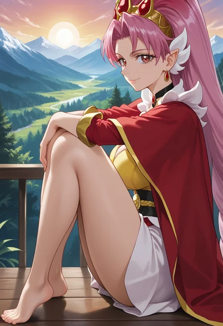 score_9, score_8_up, score_7_up, epic-Ultra-HD-details, epic-Ultra-HD-highlights, 2.5D-upscaled-resolution, source_anime, digital-quality, semi-realism, physically-realistic, lit, cutesie,
BREAK source_anime, anime, best quality, masterpiece, rating_safe, uncensored, High quality, 8k, Ultra,
BREAK (Forest, Mountain, Outdoors,sun,Summer day),
BREAK 1girl, curescarlet,
BREAK upper body shot,(sitting, (from above),(((from side))),
((large breasts:1.2)), thick thighs,slender body,
looking at viewer, smile,
(((Knees Up:1.2))),(((Bend your knees:1.2))), (((Hold feet:1.2))),(((Shrunk yourself:1.2))),