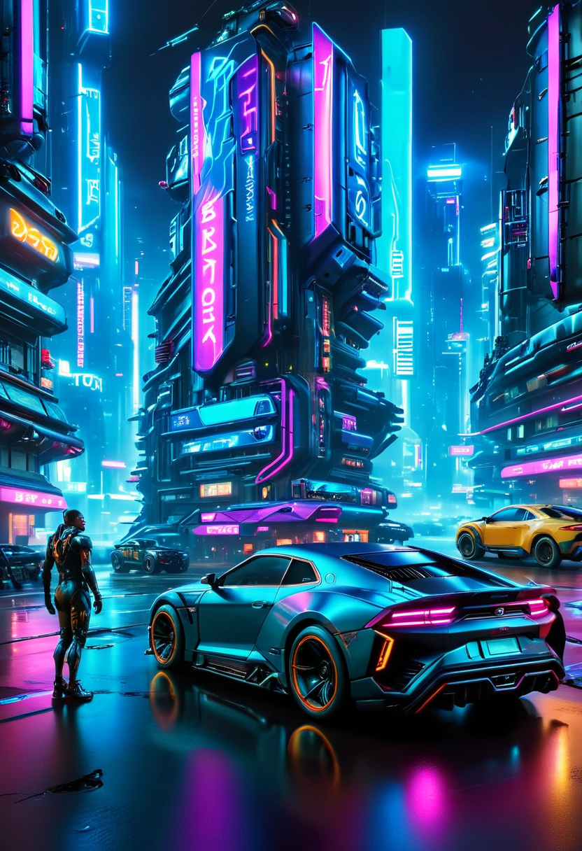 Full shot, full body action shot of a cyberpunk sci-fi busy city at night bathed in neons with futuristic looking cars and neon clothed sci-fi people <lora:ral-andzdalmn:1> ral-andzdalmn, vivid colors, sharp focus, stunning composition, amazing quality, high texture resolution, ultimate details, shiny, sharp colors, high contrast, 32k, HDR, soft lighting  <lora:More_interesting_backgrounds:1> IBG  <lora:add_details_xl:1.25> <lora:add-detail-xl:1> hyperrealistic,