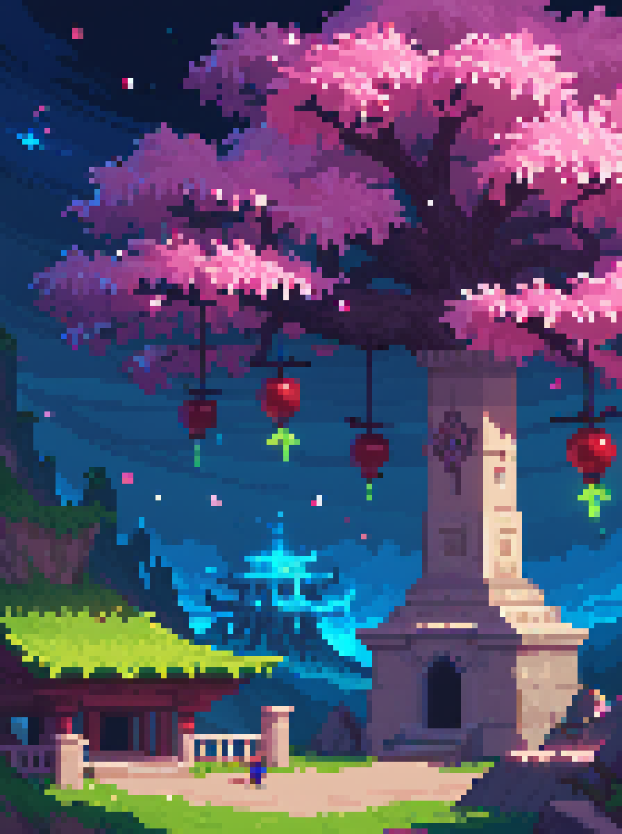score_9, score_8_up, score_7_up, PDXL, <lora:HyperLightDrifterV1_Merged:1>, pixel art, hyperlight, hyper light drifter, 
{ floating islands, cherry trees, temple, glowing runes, dead giant creature, night, night sky|
forests, lake, mountains, detailed sun, reflections|
skyscraper, slightly overgrown, snow, night, night sky|
a walkway in the middle of cherry trees, japanese temple at the end|
city viewed from a top of a mountain, night, night sky}