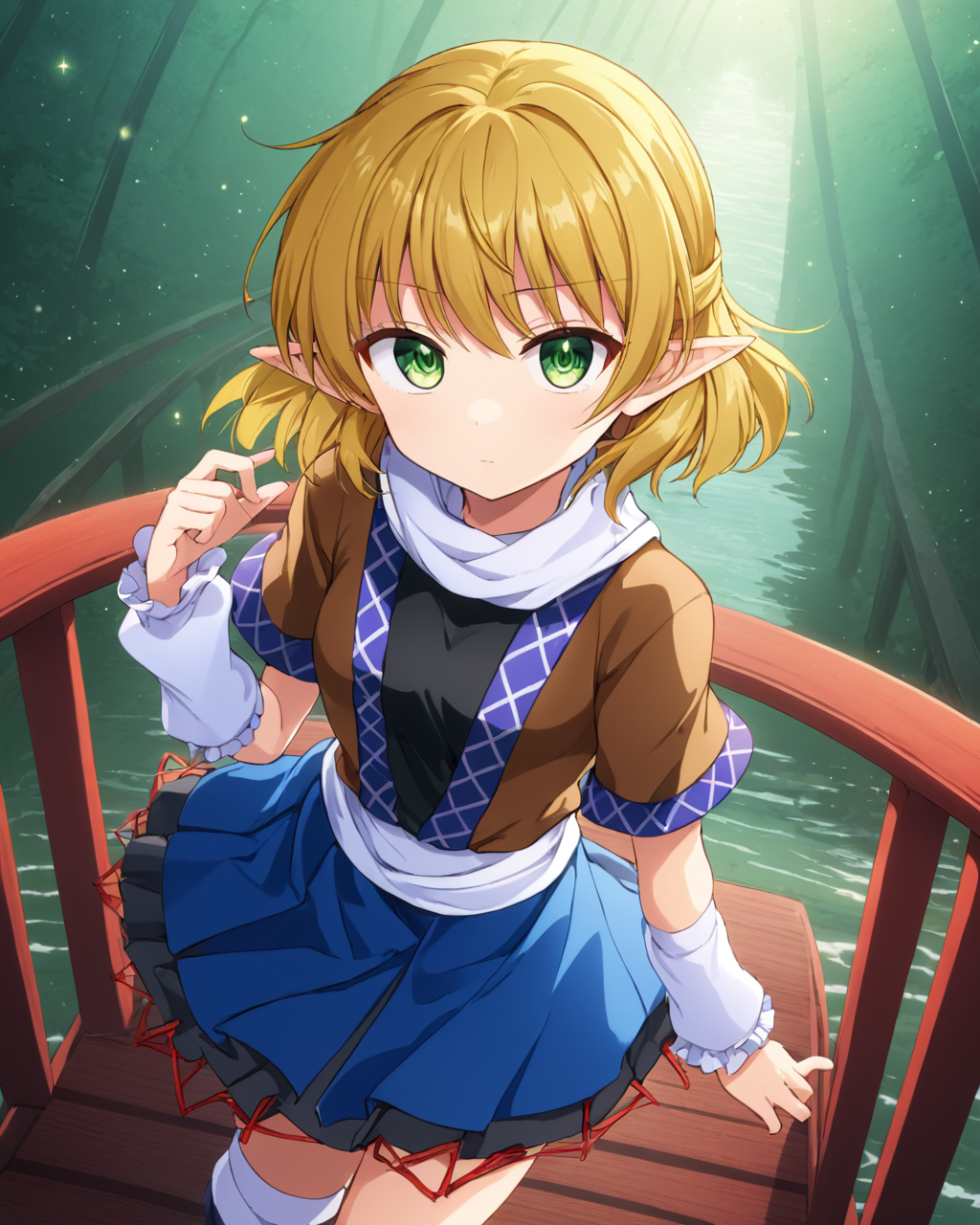 mizuhashi parsee,1girl, solo, arm_warmers, skirt, scarf, bridge, short_sleeves, shirt, looking_at_viewer, socks
<lora:mizuhashi_parsee_image5693_2023-12-17-000005:1>,star-shaped_pupils,symbol-shaped_pupils,. gorgeous,key visual, vibrant, studio anime,award-winning, professional, highly detailed,high budget, cinemascope