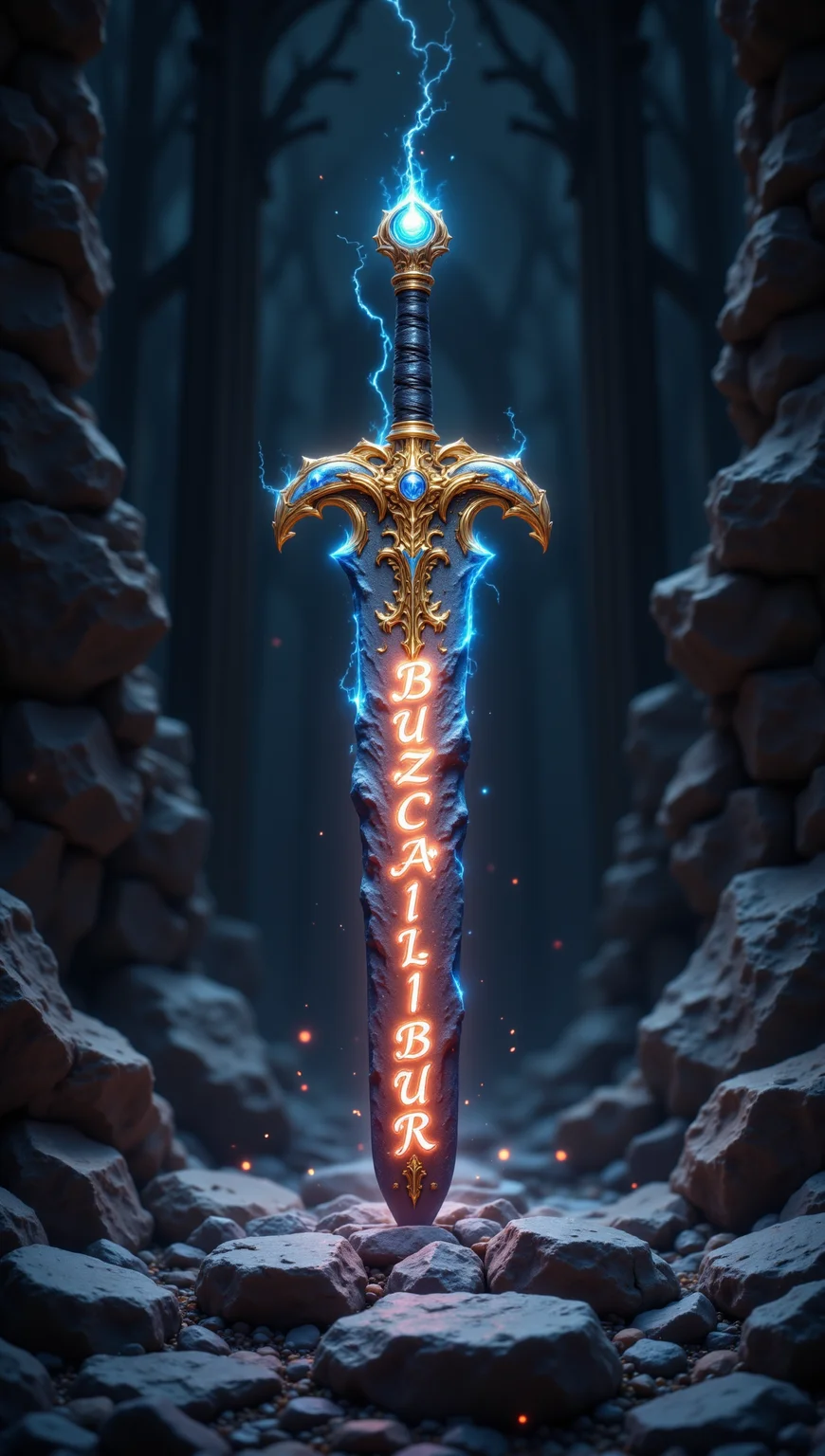 a beautiful magical sword stuck in a stone with glowing text on its blade saying "BUZZCALIBUR"
<lora:aidmaFLUXpro1.1:0.6> aidmafluxpro1.1 <lora:PinkieEnchantedMJFLUX:0.6> pinkenchantedmj <lora:Hand v2:0.45>âââ