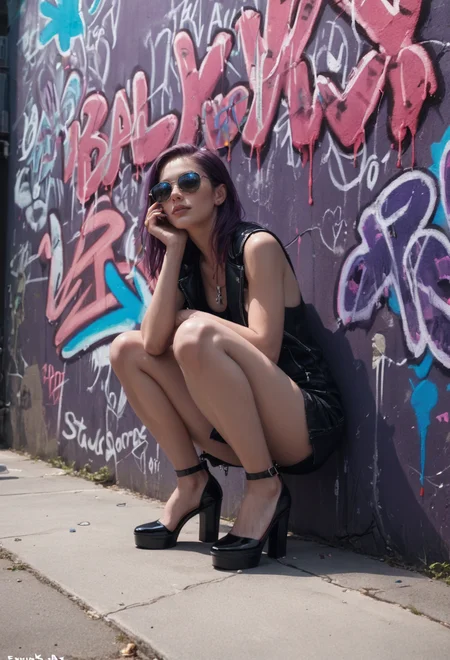 score_9, score_8_up, score_7_up, photo, close up, full color painting of squatting cyberpunk girl, sunglasses, high heel shoes, perfect hourglass figure, perfect perky tits, (((Graffiti art))), violet wall background, insane details, intricate details, hyperdetailed, low contrast, soft cinematic light, dim colors, exposure blend, <lora:aesthetic_anime_v1s:1.2>