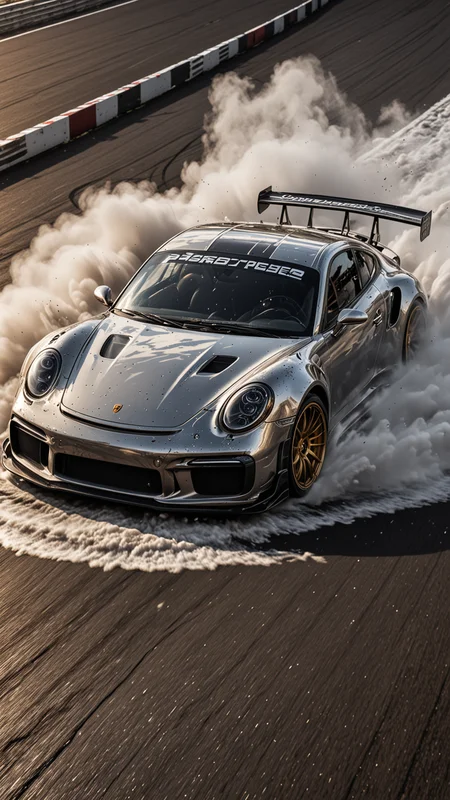 GOLD LIQUID METAL DTM Porsche car, race car, racing through SILVER LIQUID METAL, liquid metal sprays up from the cars tyres, Car drifting in a black void, Epic, <lora:Liquid_Fluid_Metal_XL_-_By_DICE:0.4>