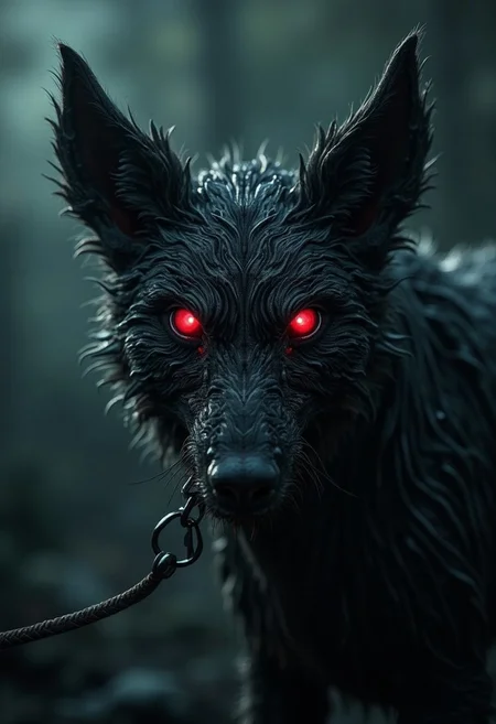 Horror Realism, dark fantasy, Photorealistic closeup of freak on a leash with bright red eyes, strange extraterrestrial futuristic outdoors environment background, dark, shadows, intricate design, photorealistic, hyperrealistic, high definition, extremely detailed, cinematic, UHD, HDR, 32k, ultra hd, realistic, vivid colors, highly detailed, perfect composition, beautiful detailed intricate insanely detailed octane render, trending on artstation, artistic photography, concept art, soft cinematic dark light, close-up, hyper detailed, horror show, monster, nightmare,  fear