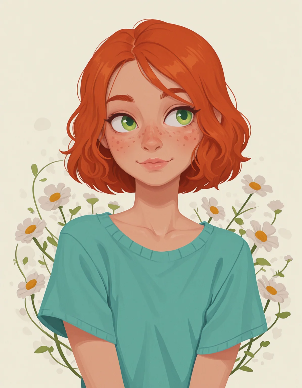 1boy,
no lineart,
trap, ginger hair, freckles, green eyes,
flower,
masterpiece <lora:Incase-Flatstyle_Illust:0.6>