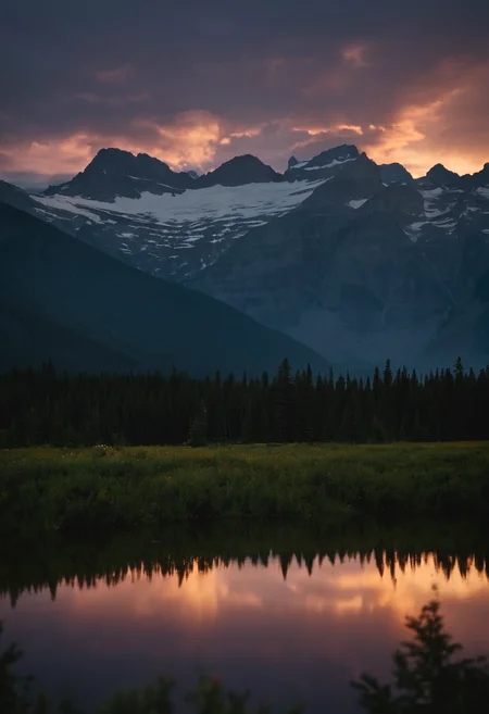 cinematic film still photo of massive mountains, majestic, blurry trees in foreground, detailed landscape photography, glacier national park, national geographic, colorful dusk sky, supercell clouds
In cinematic film style, rule of thirds style, sharp focus, detailed image, high quality cinematic photography, dramatic light style, cinematic background, cinematic contrast, cinematic saturation, cinematic film color style, visual artistic composition style, cinematic film style, photorealistic, shallow depth of field, vignette, highly detailed, high budget, bokeh, cinemascope, moody, epic, gorgeous, film grain, grainy