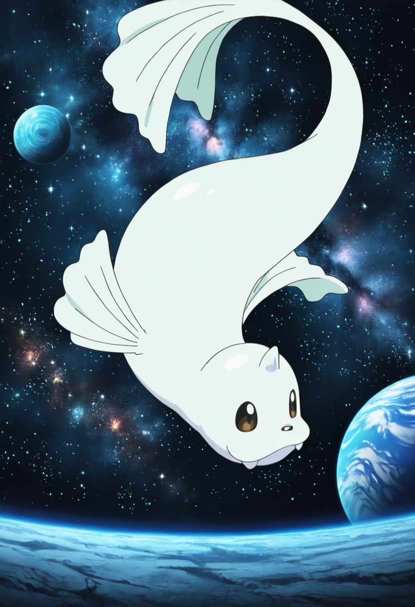 masterpiece, best quality, anime screencap, solo,   zzDewgong, space, floating, stars, planets,     ,<lora:DewgongPokedex_IXL_v1:1.0>,
