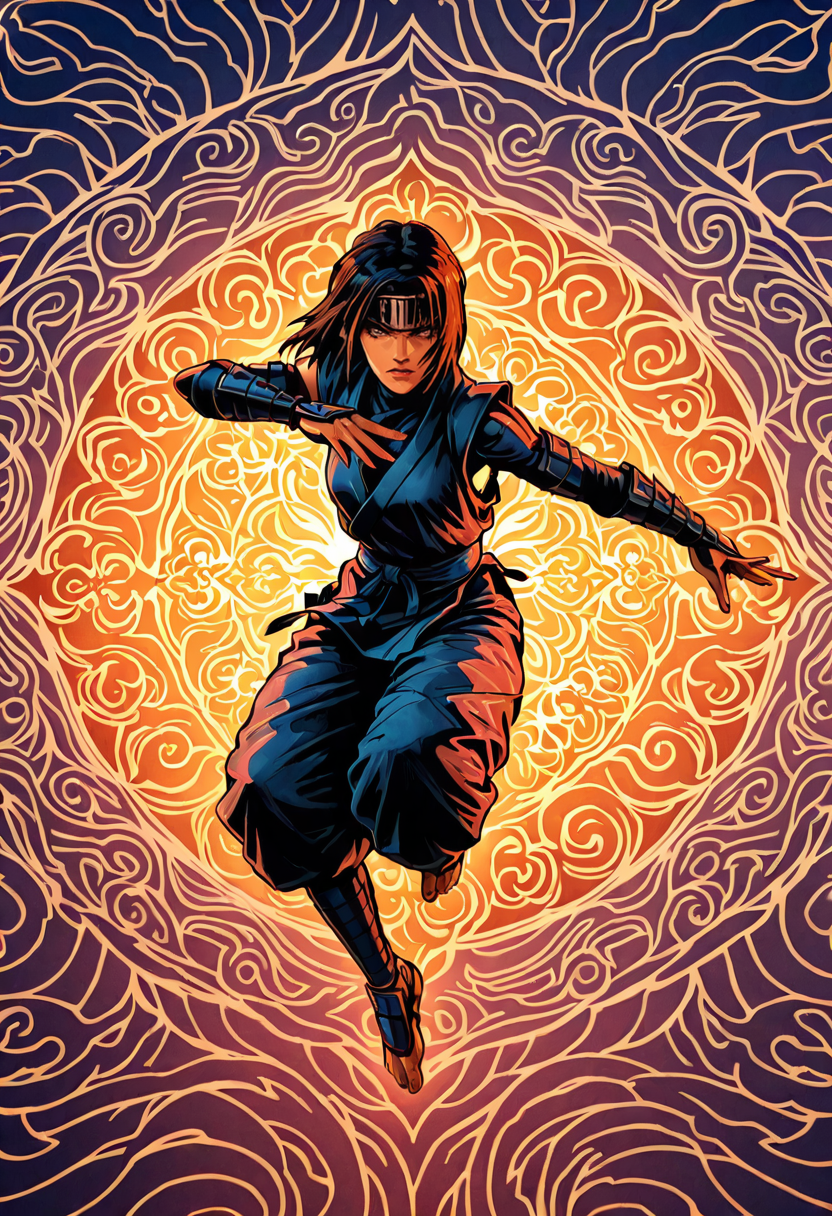 comic Abstract Expressionist style of masterpiece, best quality, good quality, very aesthetic,
<lora:nikifilini:1.3> nikifilini, Ninja Warrior, high contrast, light and shadow, epic pose, vibrant glow, demon background . bold colors, vigorous brushwork, non-representational, spontaneous, expressive, emotional,boring . graphic illustration, comic art, graphic novel art, vibrant, highly detailed