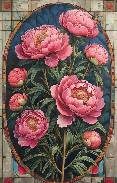 masterpiece,best quality,<lora:tbh147-sdxl:1>,illustration,style of Paul Laffoley decaying peonies
