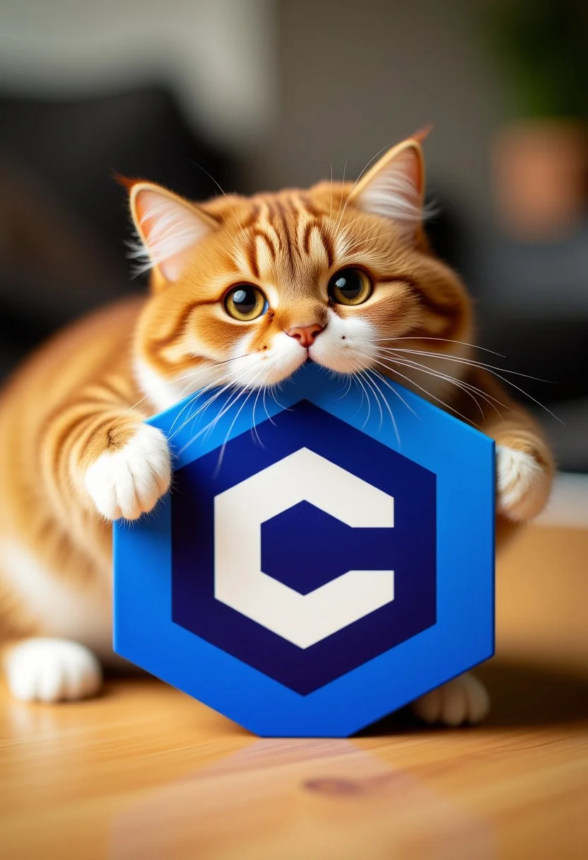 A realistic cat playfully attacking the Civitai logo, detailed fur, dynamic action pose, soft indoor lighting, vibrant colors, high-resolution digital art, hyperrealistic, whimsical, macro shot, cinematic composition, civitaiLogo, small zhibi, cute