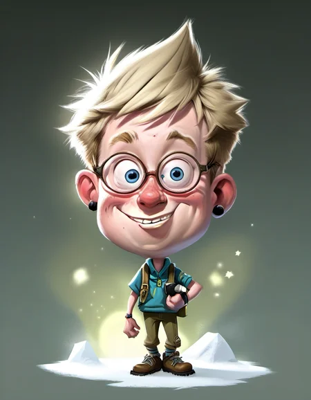 caricature, a Norwegian boy nerd, Achieving in Glacier, sharp focus, detailed, sub surafce scattering, glow, dust, volumetric light <lora:TOONER_1_RC:0.9>