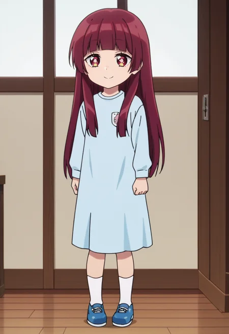 score_9, score_8_up, score_7_up, source_anime,anime screencap, anime coloring,intricate details,rating_safe, masterpiece, best quality,
(best quality, absurd res, ultra detailed),1girl, ((solo)), good eyes,perfect eyes,,detailed eyes, zPDXLxxx , zPDXL3,detailed, detailed face, <lora:add-detail-xl:3>,(4 finger)
BREAK
<lora:Yaeka:0.8>, yaeka,1girl, red eyes, red hair, bangs, long hair, 
blue dress,
BREAK
solo, indoors,standing, front view, full body,
smile
