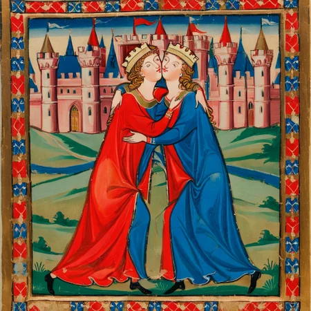 pam-mdvl kissing couple,castle background, rectangular frame