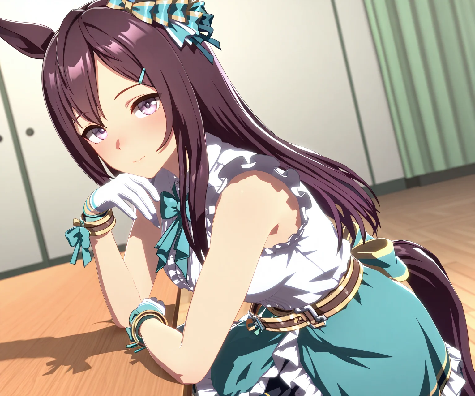 masterpiece, best quality, amazing quality, , 1girl, solo, looking at viewer, <lora:Mejiro Dober in game style 3D ILL-v2:1> ummsmingame, 3d, mejiro dober \(umamusume\),