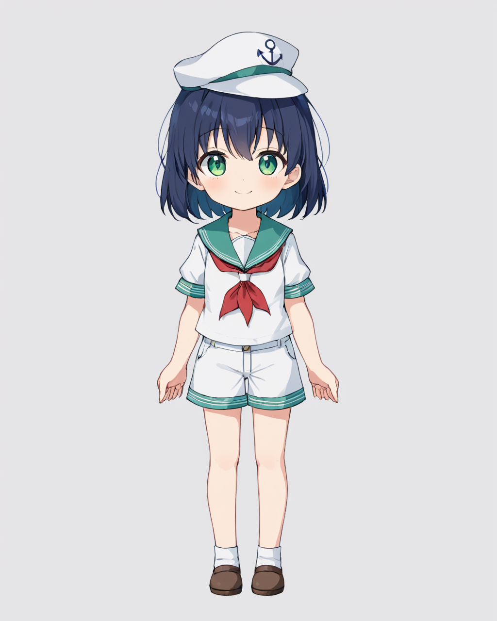 murasa minamitsu,1girl, solo, white_shorts, smile, white_background, one-hour_drawing_challenge, sailor_hat, simple_background, hishaku, sailor_shirt, closed_mouth, sailor, green_sailor_collar, short_sleeves, white_headwear, white_shirt, full_body, anchor_symbol, red_neckerchief, holding, standing, looking_at_viewer
<lora:murasa_minamitsu_image2637_2023-12-20-000008:1>,star-shaped_pupils,symbol-shaped_pupils,. gorgeous,key visual, vibrant, studio anime,award-winning, professional, highly detailed,high budget, cinemascope