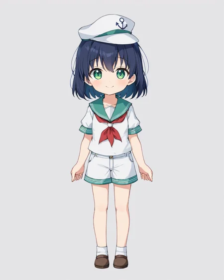 murasa minamitsu,1girl, solo, white_shorts, smile, white_background, one-hour_drawing_challenge, sailor_hat, simple_background, hishaku, sailor_shirt, closed_mouth, sailor, green_sailor_collar, short_sleeves, white_headwear, white_shirt, full_body, anchor_symbol, red_neckerchief, holding, standing, looking_at_viewer
<lora:murasa_minamitsu_image2637_2023-12-20-000008:1>,star-shaped_pupils,symbol-shaped_pupils,. gorgeous,key visual, vibrant, studio anime,award-winning, professional, highly detailed,high budget, cinemascope