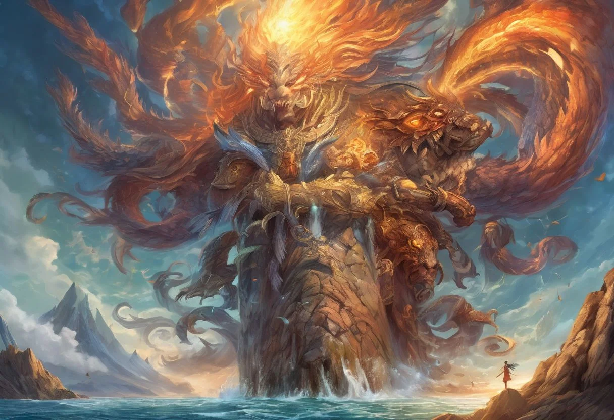 (masterpiece:1.2), (best quality,:1.2), 8k, HDR, ultra detailed, (drawing), vibrant color
Harmony of elemental energies.
Ultimate display of elemental mastery. Encompass all four elements in a harmonious and creative way. Showcase (the essence of air), (the beauty and power of water), (the intensity of fire) and (the strength and solidity of earth).
Air might be expressed with floating islands, gentle breezes, flying creatures, or ethereal, sky-bound realms.
Water might be expressed with Imagine serene lakes, raging seas, water elemental creatures, or underwater realms.
Fire might be expressed with volcanic landscapes, fiery creatures, or hot waifus.
Earth might be expressed with majestic mountains, lush forests, cavernous underground realms, or earthy creatures.