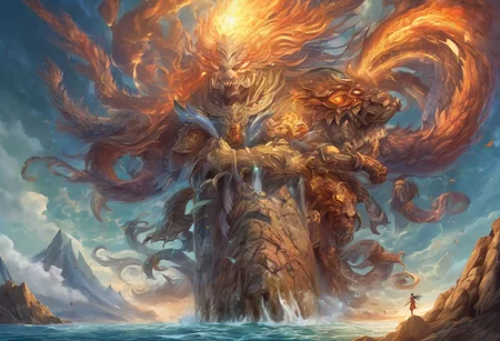 (masterpiece:1.2), (best quality,:1.2), 8k, HDR, ultra detailed, (drawing), vibrant color
Harmony of elemental energies.
Ultimate display of elemental mastery. Encompass all four elements in a harmonious and creative way. Showcase (the essence of air), (the beauty and power of water), (the intensity of fire) and (the strength and solidity of earth).
Air might be expressed with floating islands, gentle breezes, flying creatures, or ethereal, sky-bound realms.
Water might be expressed with Imagine serene lakes, raging seas, water elemental creatures, or underwater realms.
Fire might be expressed with volcanic landscapes, fiery creatures, or hot waifus.
Earth might be expressed with majestic mountains, lush forests, cavernous underground realms, or earthy creatures.