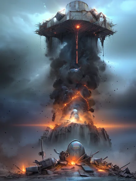 (Pui),(UHD:1.1), (nsfw:1.3), 
(detailed background visible:1.2),
(Photorealistic:1.2),
large cylindrical (nuclear) container on a hill in front of a destroyed city, (luminescent painting), (dim lighting), glowing LED, danger, nuclear hazard symbol, 
 <lora:Wasteland:1> Wasteland, the, and, with, wasteland, background,
(hyper detailed:1.2), 
(Style: subsurface scattering, analog style, realistic, film photography, highres photo, cinematic Lighting, trending on artstation, ((high quality:1.2, masterpiece:1.2)), (8k resolution),)