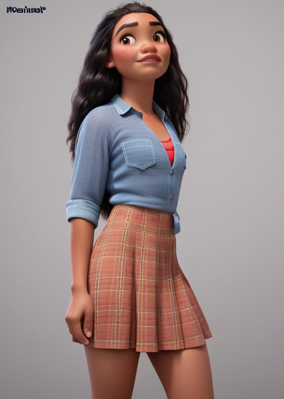 princess Moana,, <lora:princess_pony_v1:0.6> 1girl plaid skirt<lora:AA_Ads_Only:1> 445l34z3, score_9, score_8_up, score_7_up, score_6, score_5, score_4,